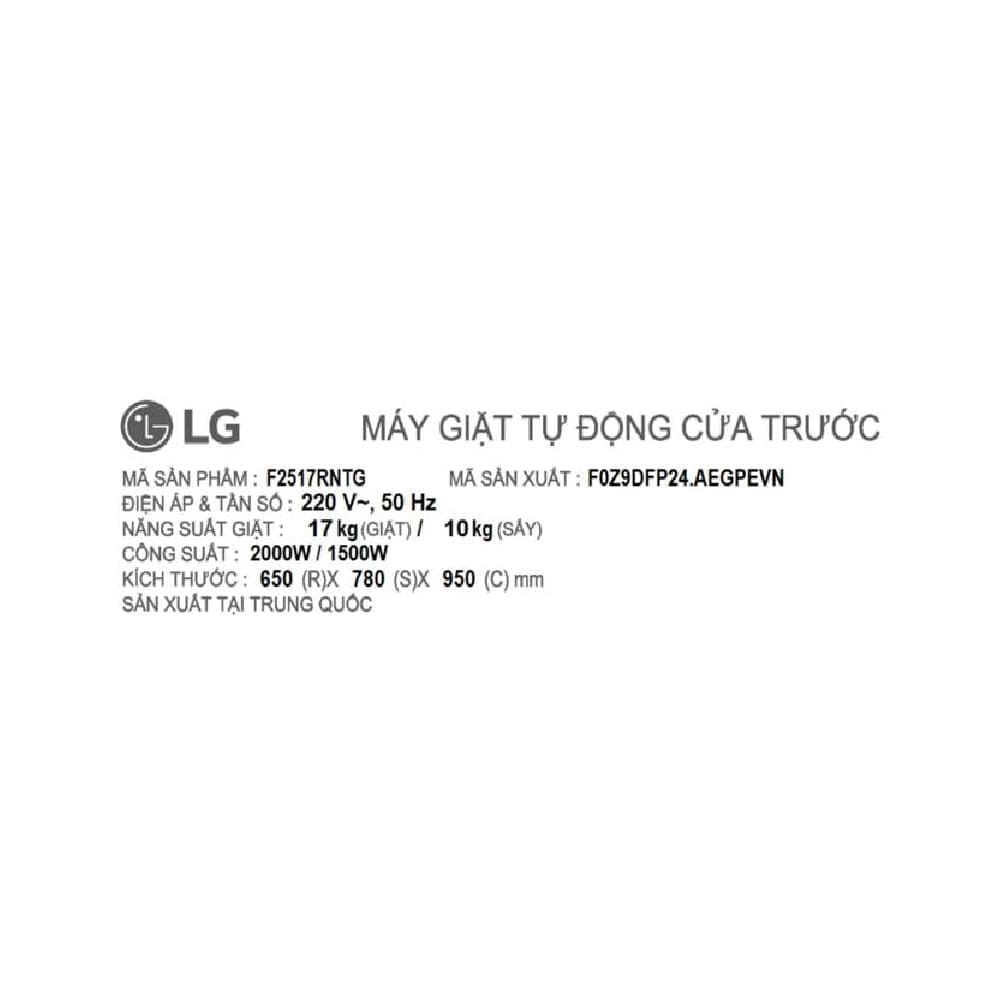 Máy giặt sấy LG Inverter giặt 17 kg - sấy 10 kg F2517RNTG